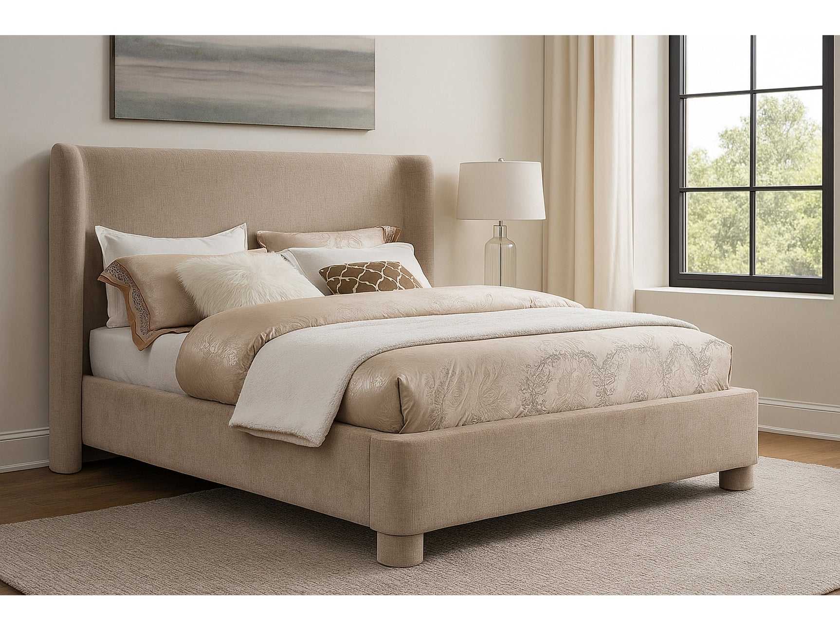 Seabreeze Beige Fabric Upholstered King Bed - Ornate Home