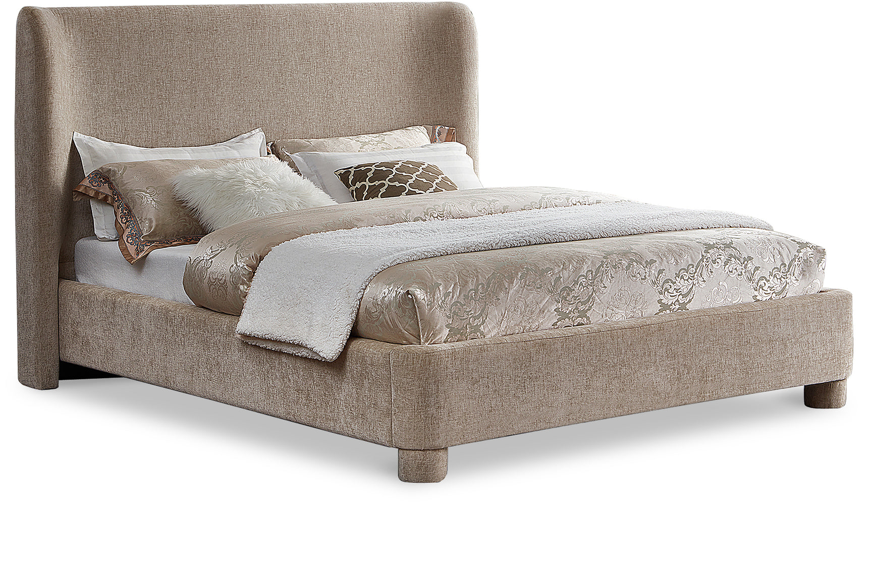 Seabreeze Beige Fabric Upholstered Queen Bed - Ornate Home