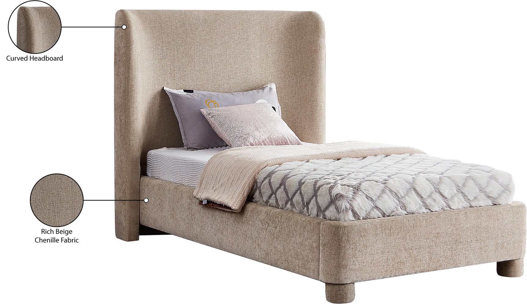 Seabreeze Beige Fabric Upholstered Twin Bed - Ornate Home
