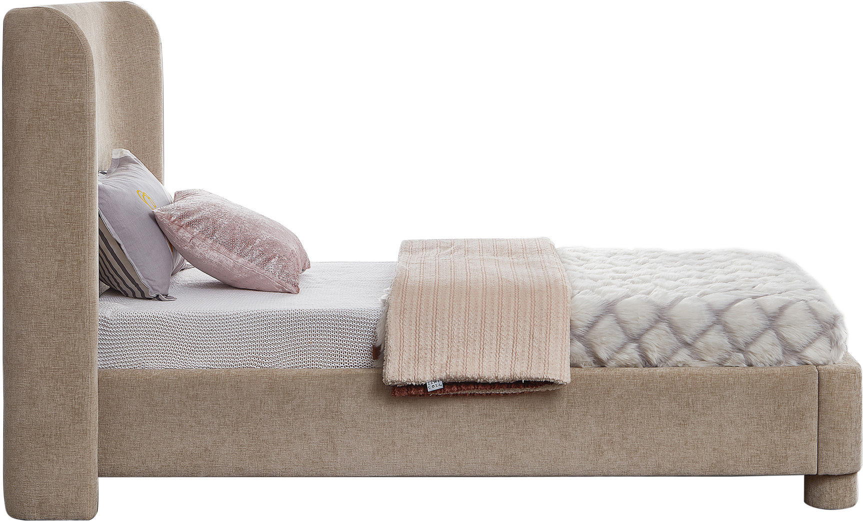 Seabreeze Beige Fabric Upholstered Twin Bed - Ornate Home