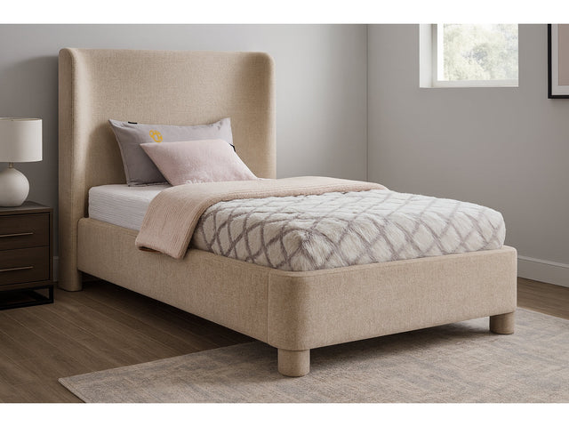 Seabreeze Beige Fabric Upholstered Twin Bed - Ornate Home