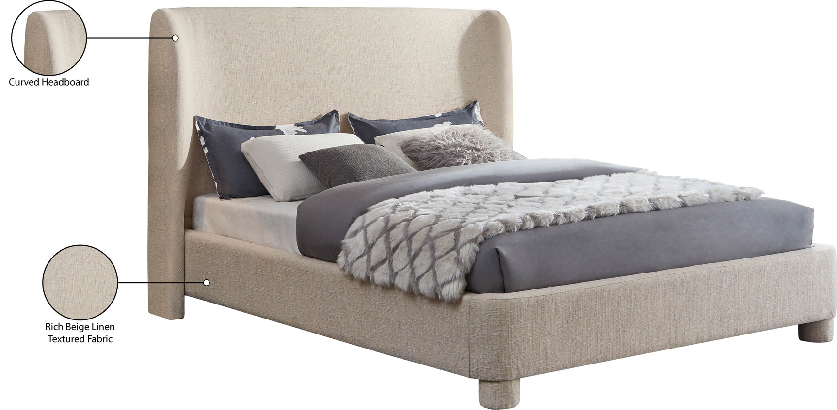 Seabreeze Beige Textured Fabric Upholstered Full Bed - Ornate Home