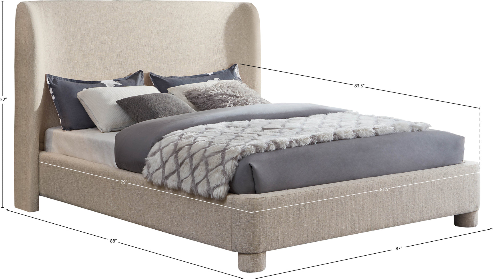Seabreeze Beige Textured Fabric Upholstered King Bed - Ornate Home