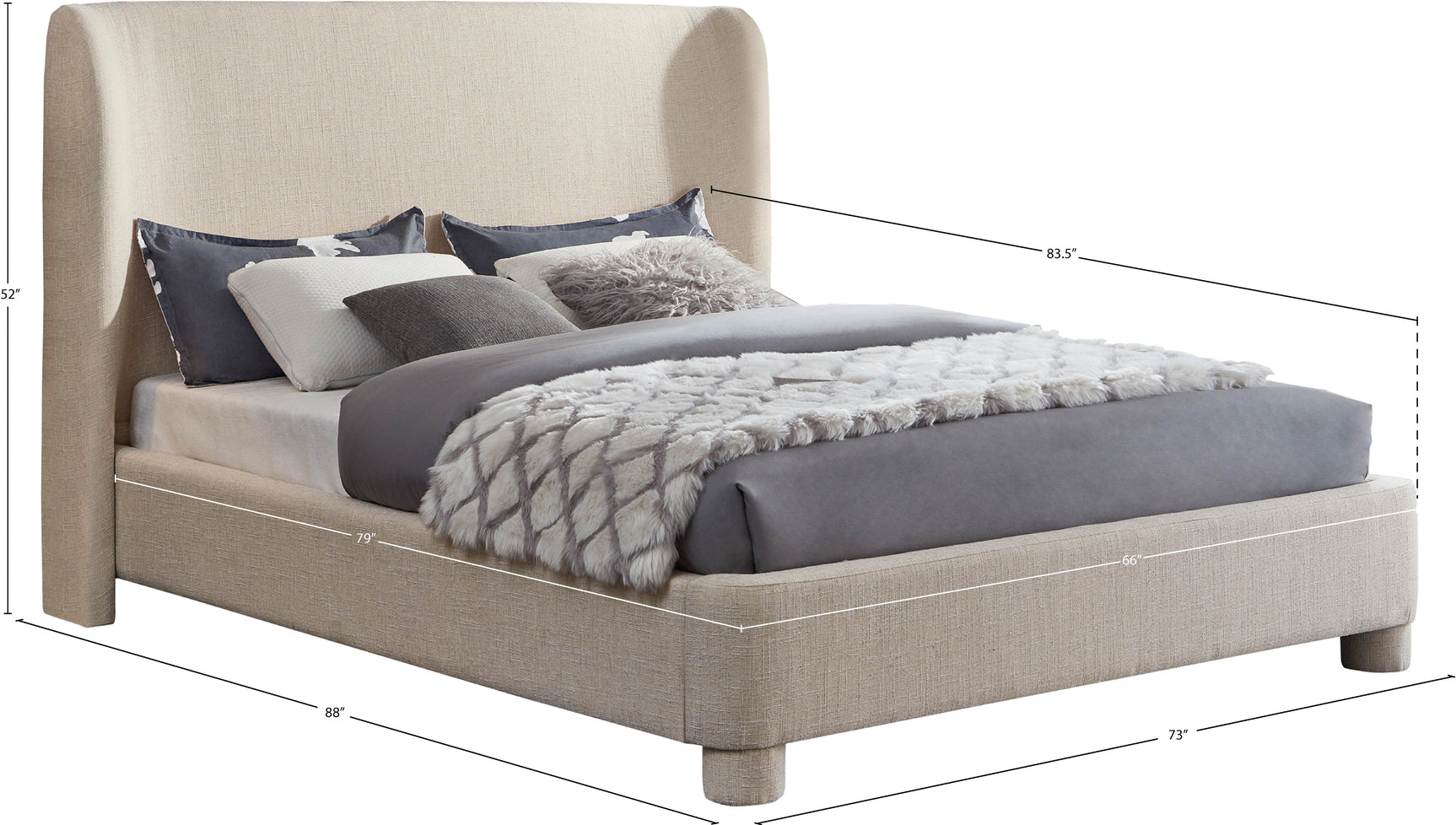 Seabreeze Beige Textured Fabric Upholstered Queen Bed - Ornate Home