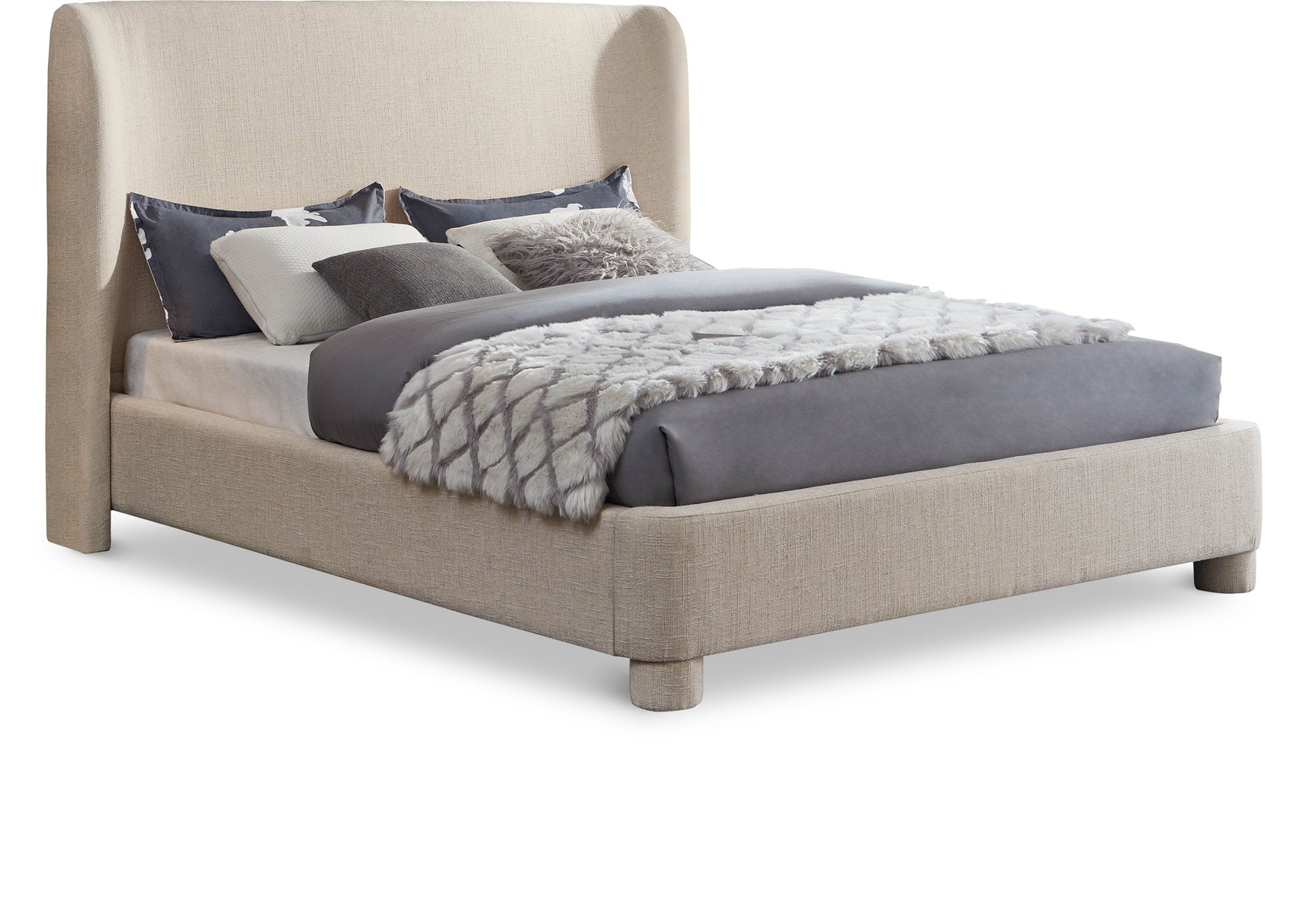 Seabreeze Beige Textured Fabric Upholstered Queen Bed - Ornate Home