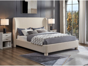 Seabreeze Beige Textured Fabric Upholstered Queen Bed - Ornate Home
