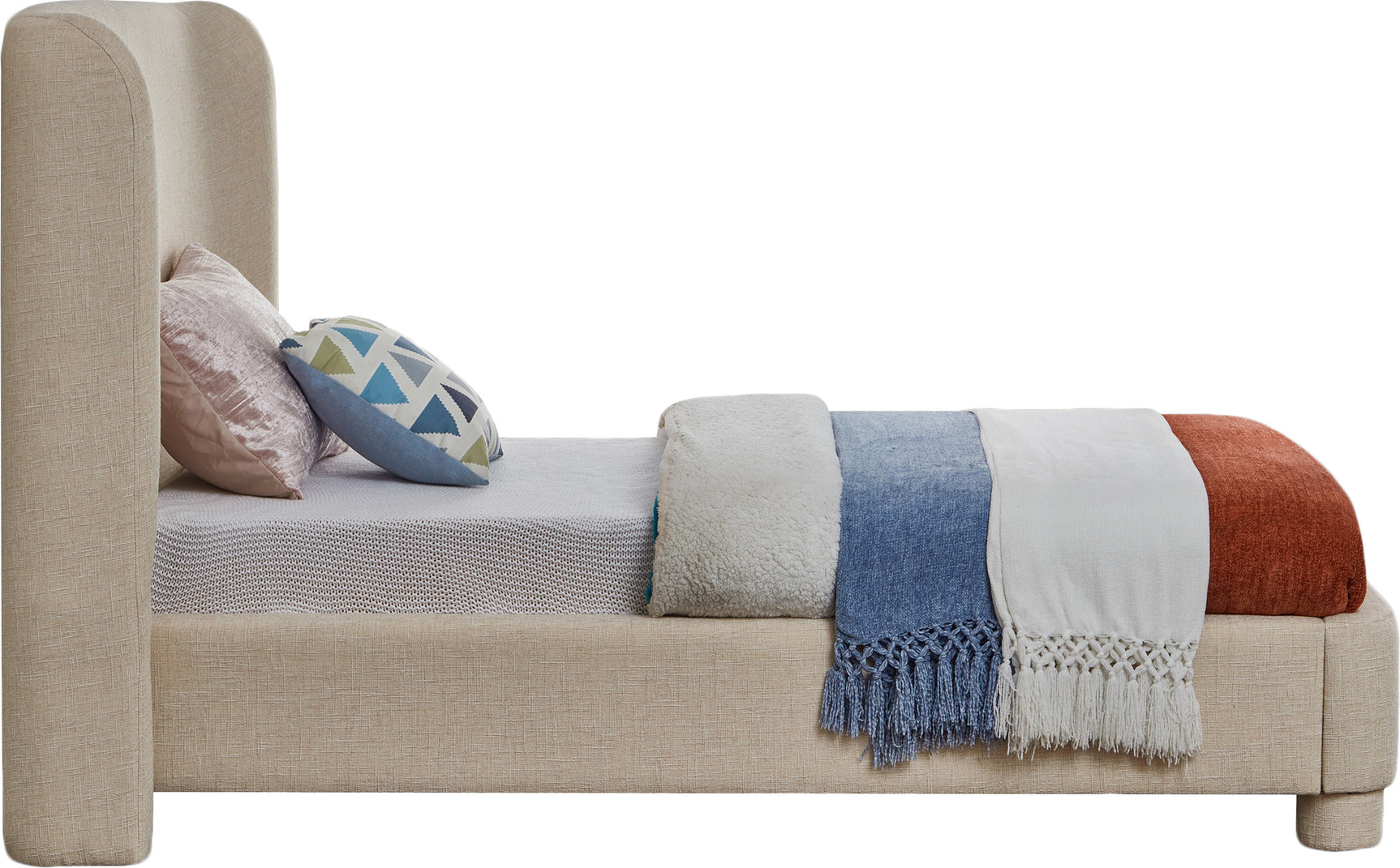Seabreeze Beige Textured Fabric Upholstered Twin Bed - Ornate Home
