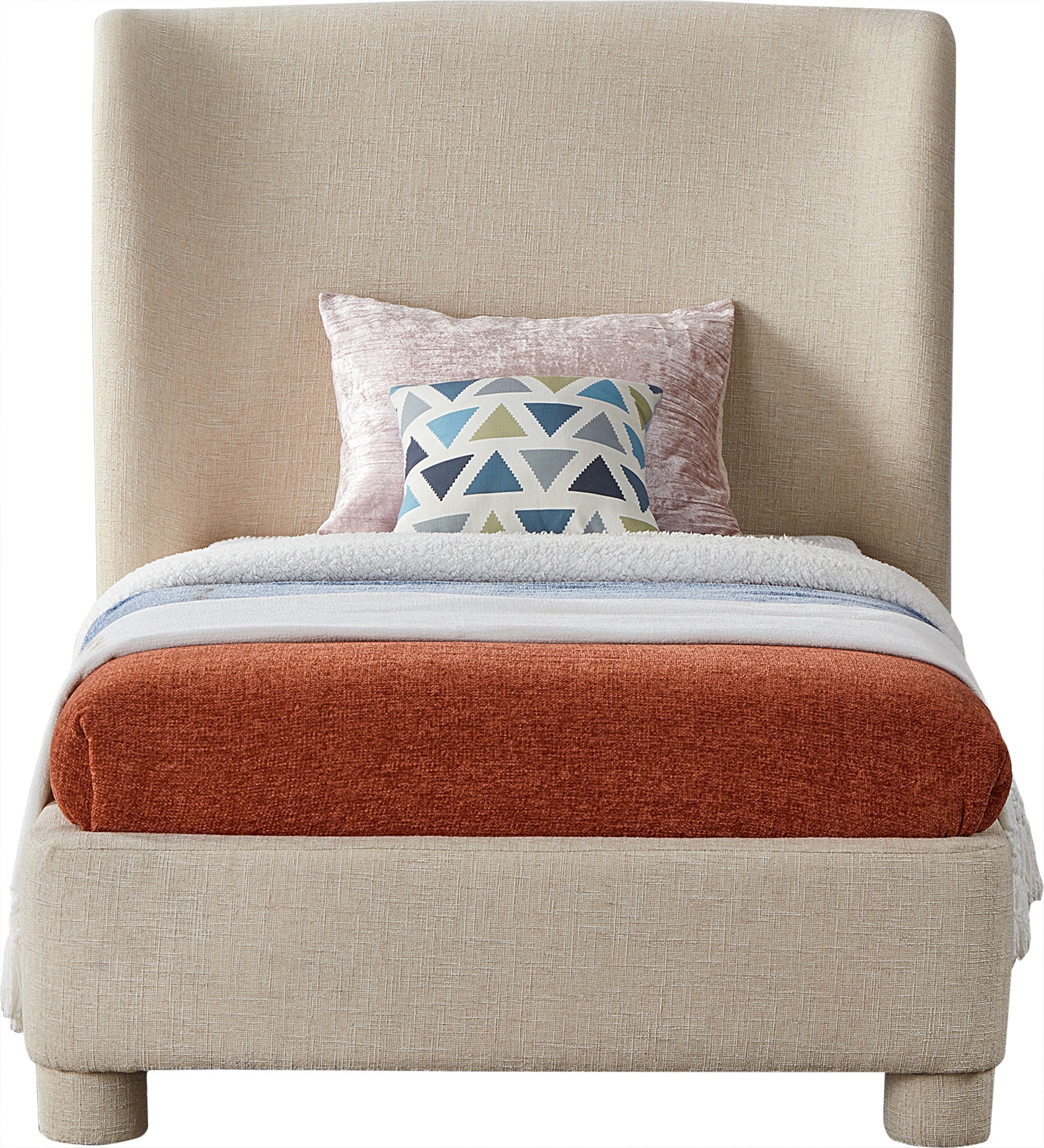 Seabreeze Beige Textured Fabric Upholstered Twin Bed - Ornate Home