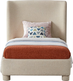 Seabreeze Beige Textured Fabric Upholstered Twin Bed - Ornate Home