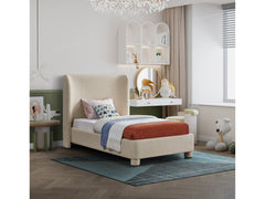 Seabreeze Beige Textured Fabric Upholstered Twin Bed - Ornate Home