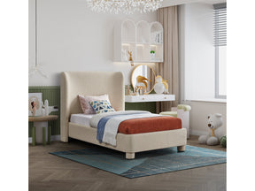 Seabreeze Beige Textured Fabric Upholstered Twin Bed - Ornate Home
