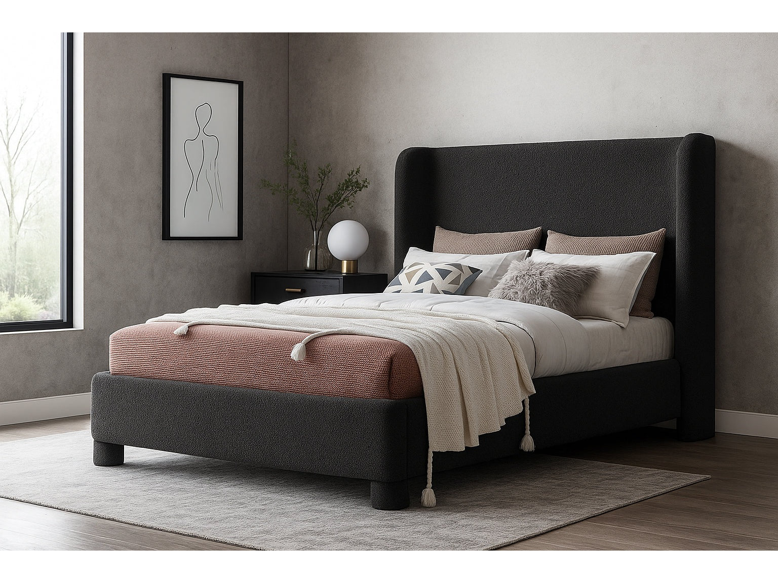 Seabreeze Black Fabric Upholstered Full Bed - Ornate Home