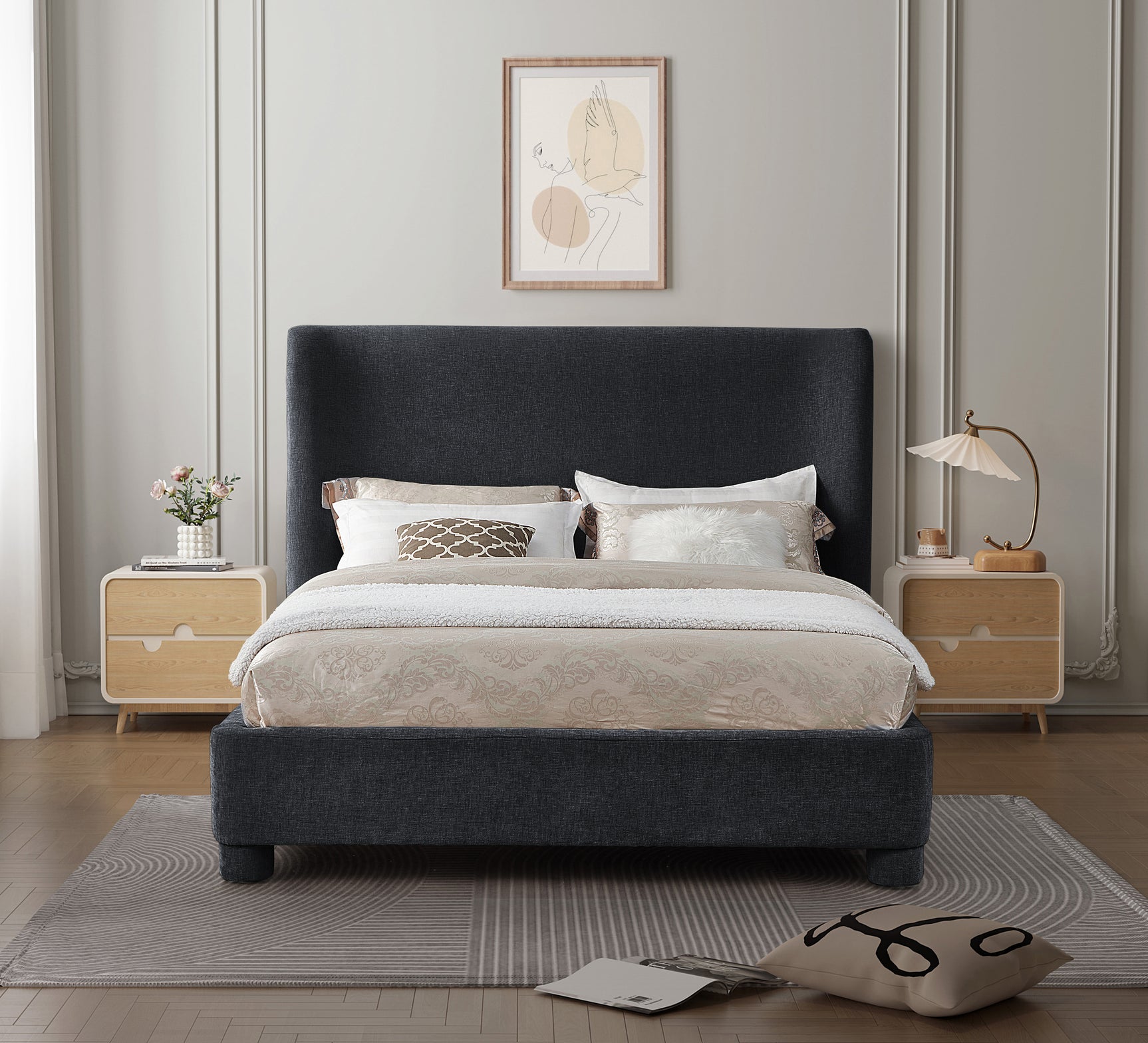 Seabreeze Black Fabric Upholstered King Bed - Ornate Home