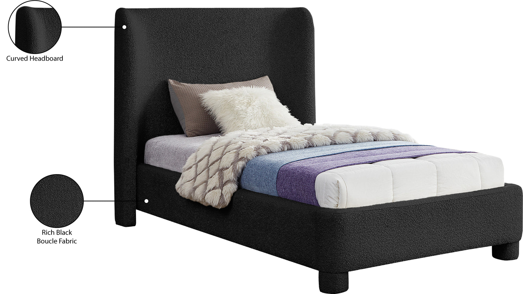 Seabreeze Black Fabric Upholstered Twin Bed - Ornate Home