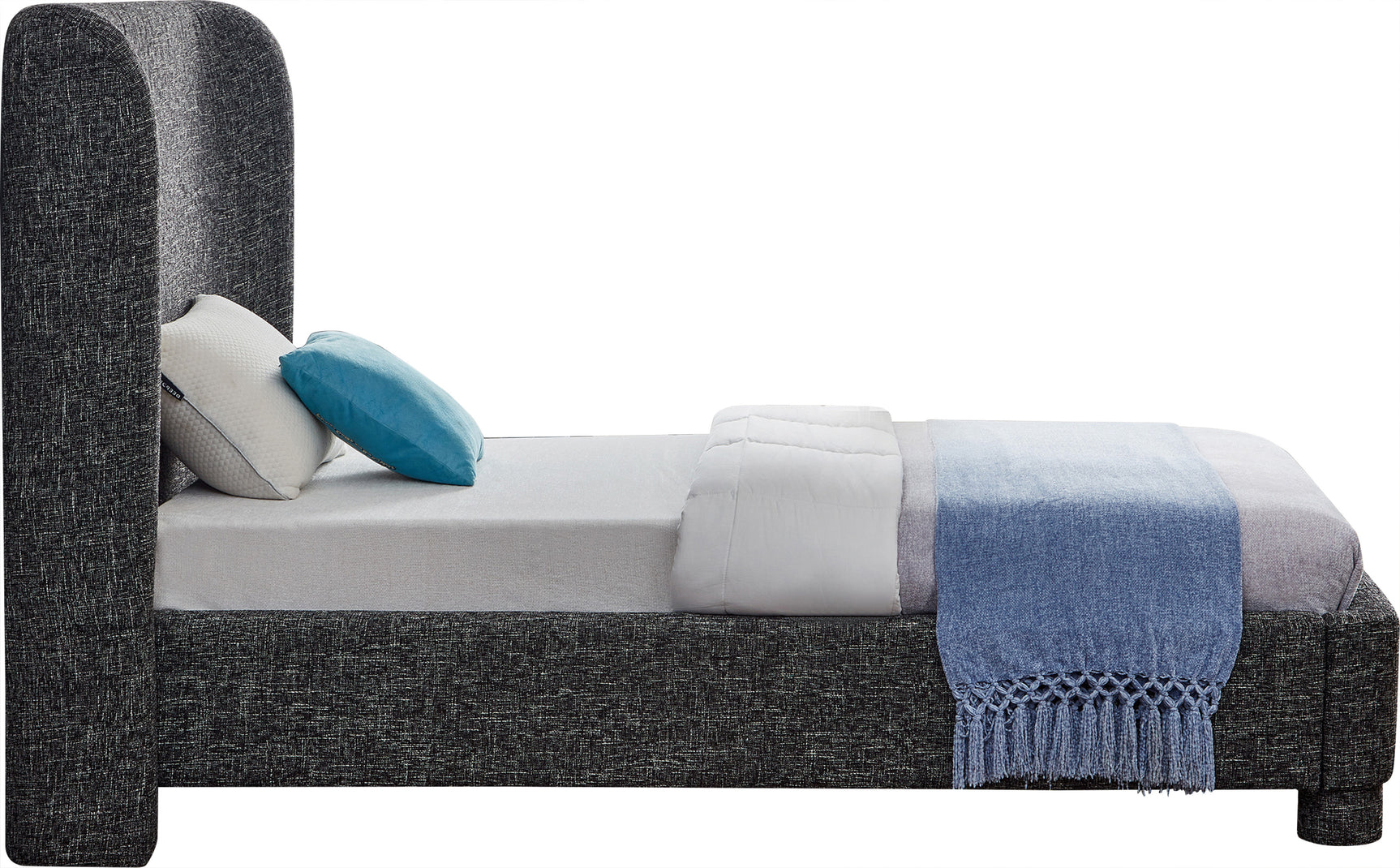 Seabreeze Black Textured Fabric Upholstered Twin Bed - Ornate Home