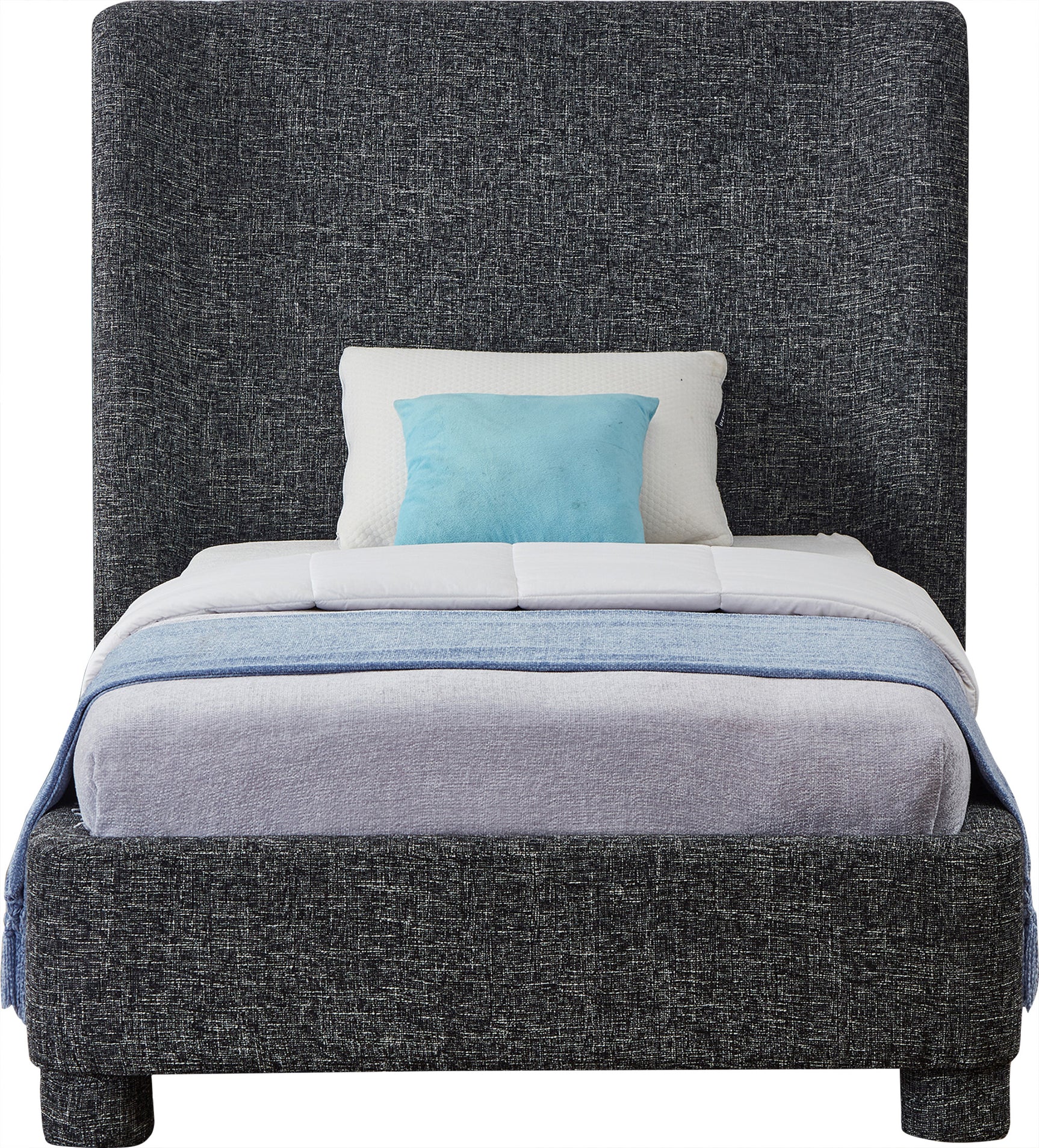 Seabreeze Black Textured Fabric Upholstered Twin Bed - Ornate Home