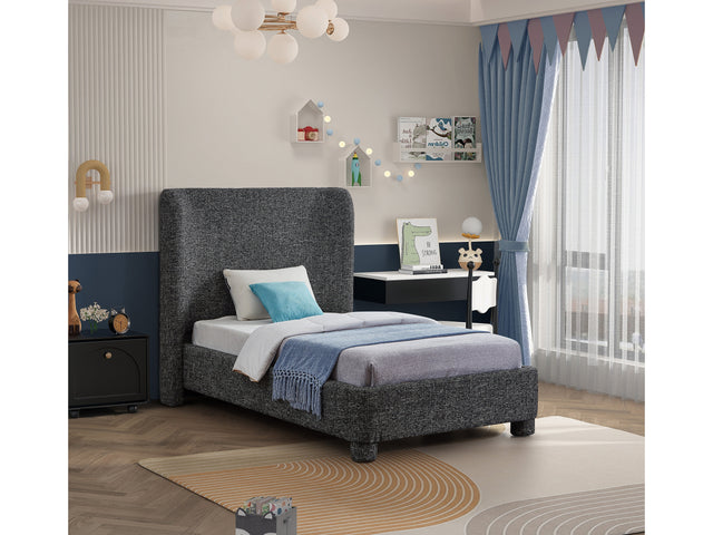 Seabreeze Black Textured Fabric Upholstered Twin Bed - Ornate Home