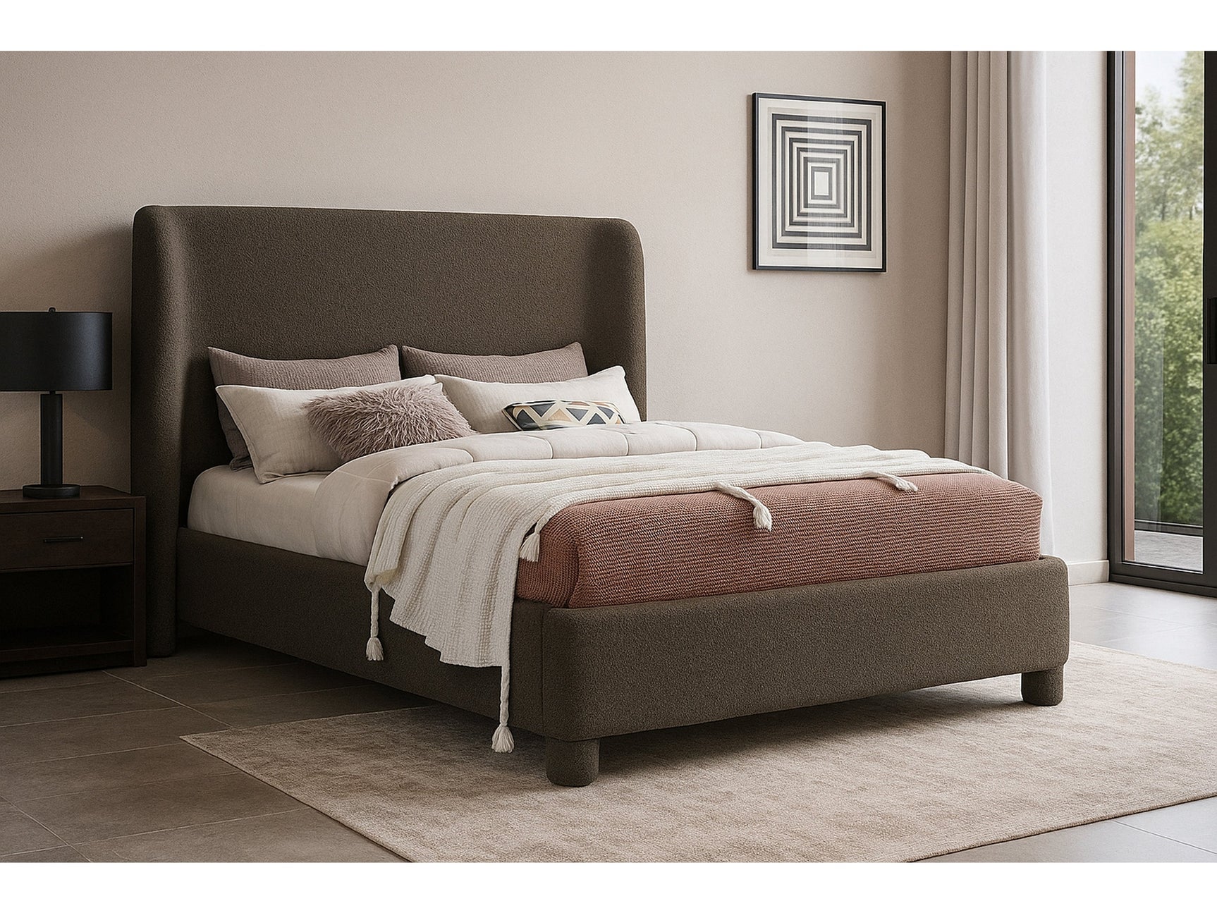 Seabreeze Brown Fabric Upholstered Queen Bed - Ornate Home