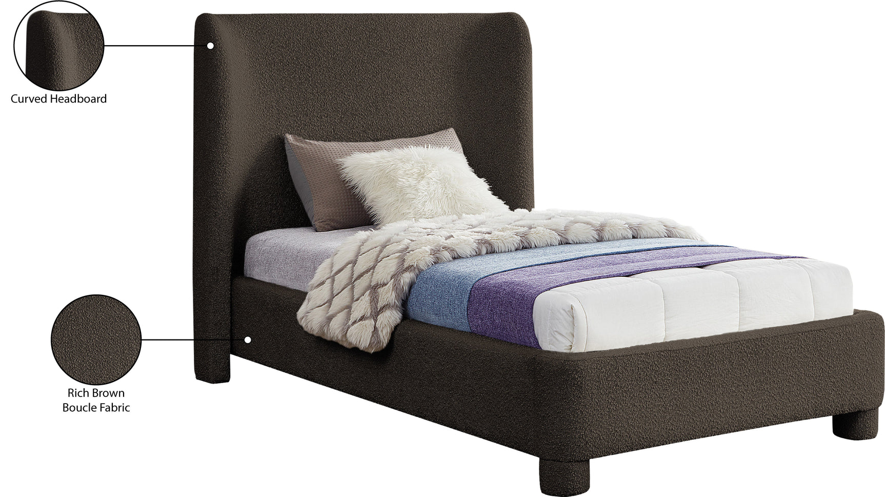 Seabreeze Brown Fabric Upholstered Twin Bed - Ornate Home