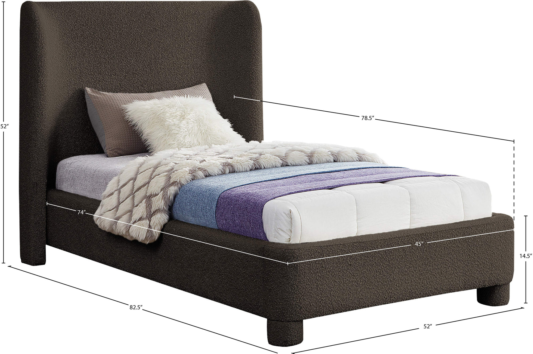 Seabreeze Brown Fabric Upholstered Twin Bed - Ornate Home