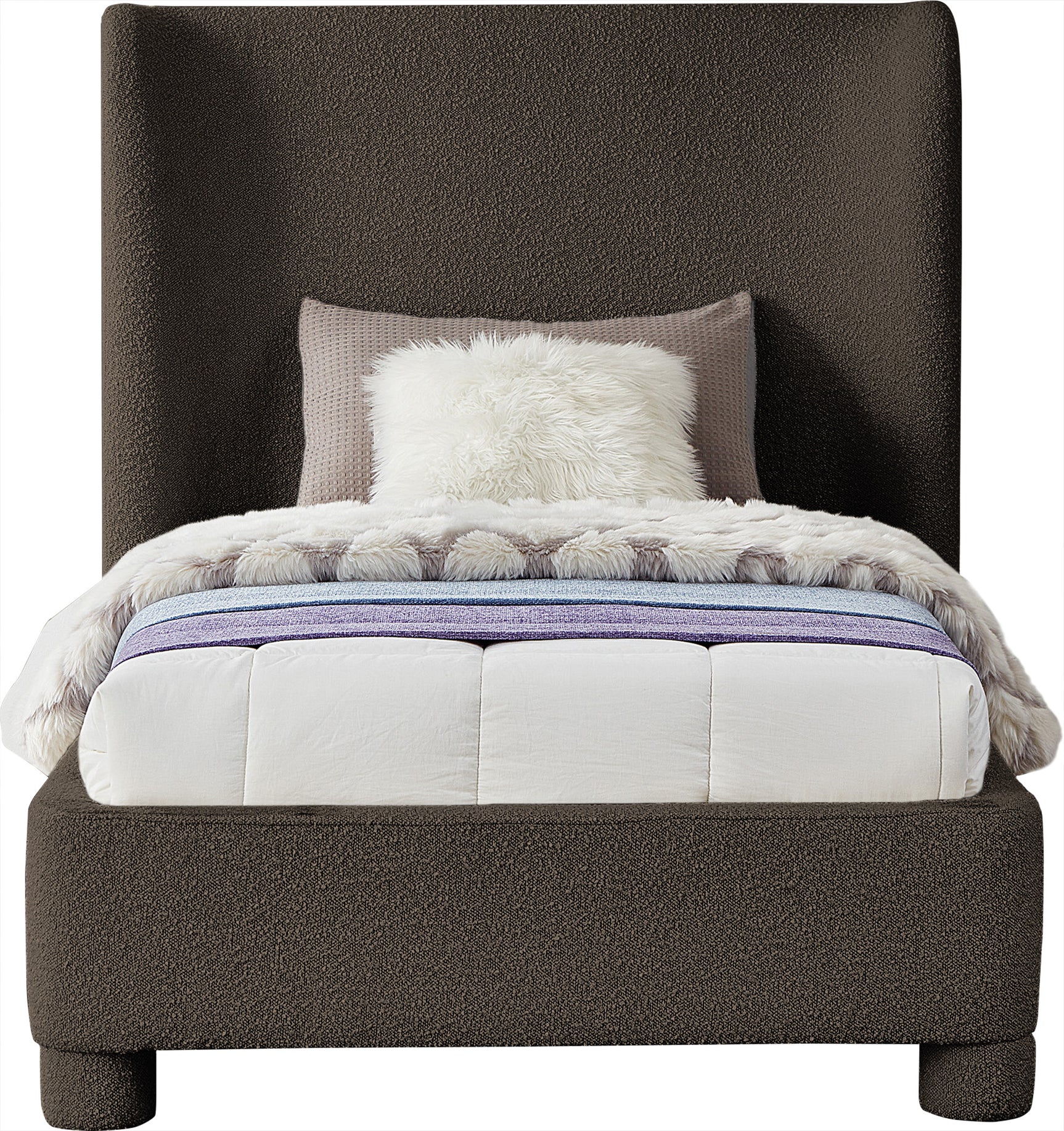 Seabreeze Brown Fabric Upholstered Twin Bed - Ornate Home