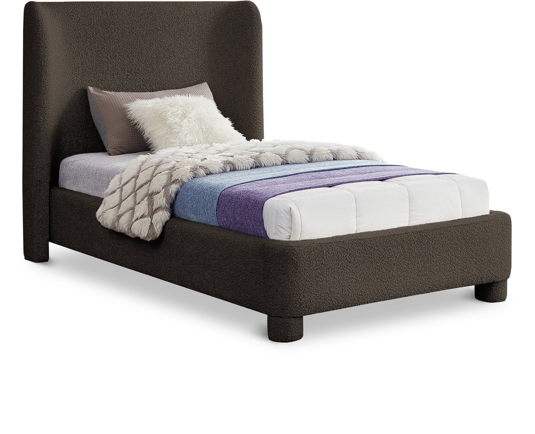 Seabreeze Brown Fabric Upholstered Twin Bed - Ornate Home