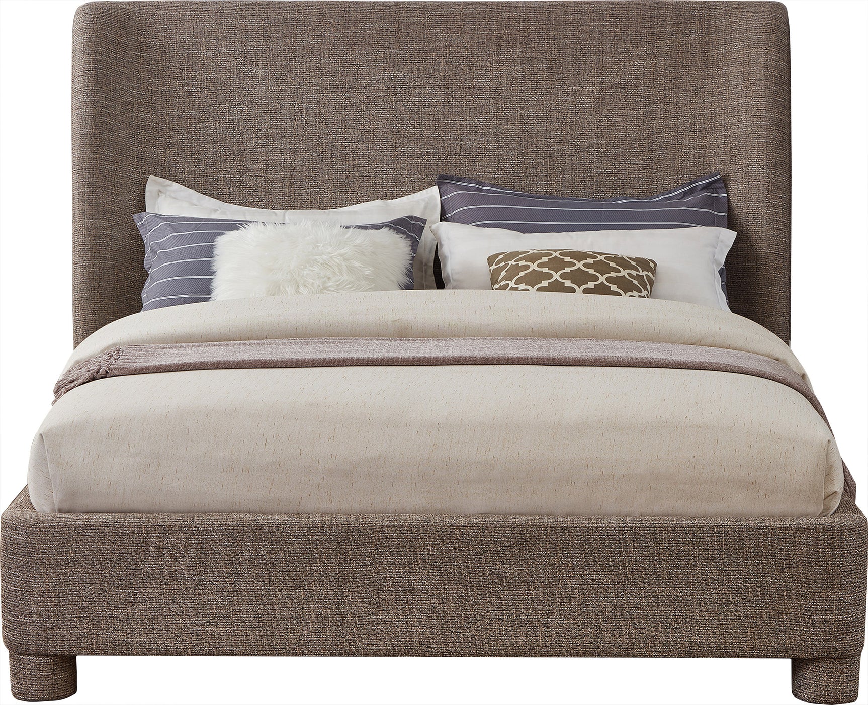Seabreeze Brown Textured Fabric Upholstered Full Bed - Ornate Home