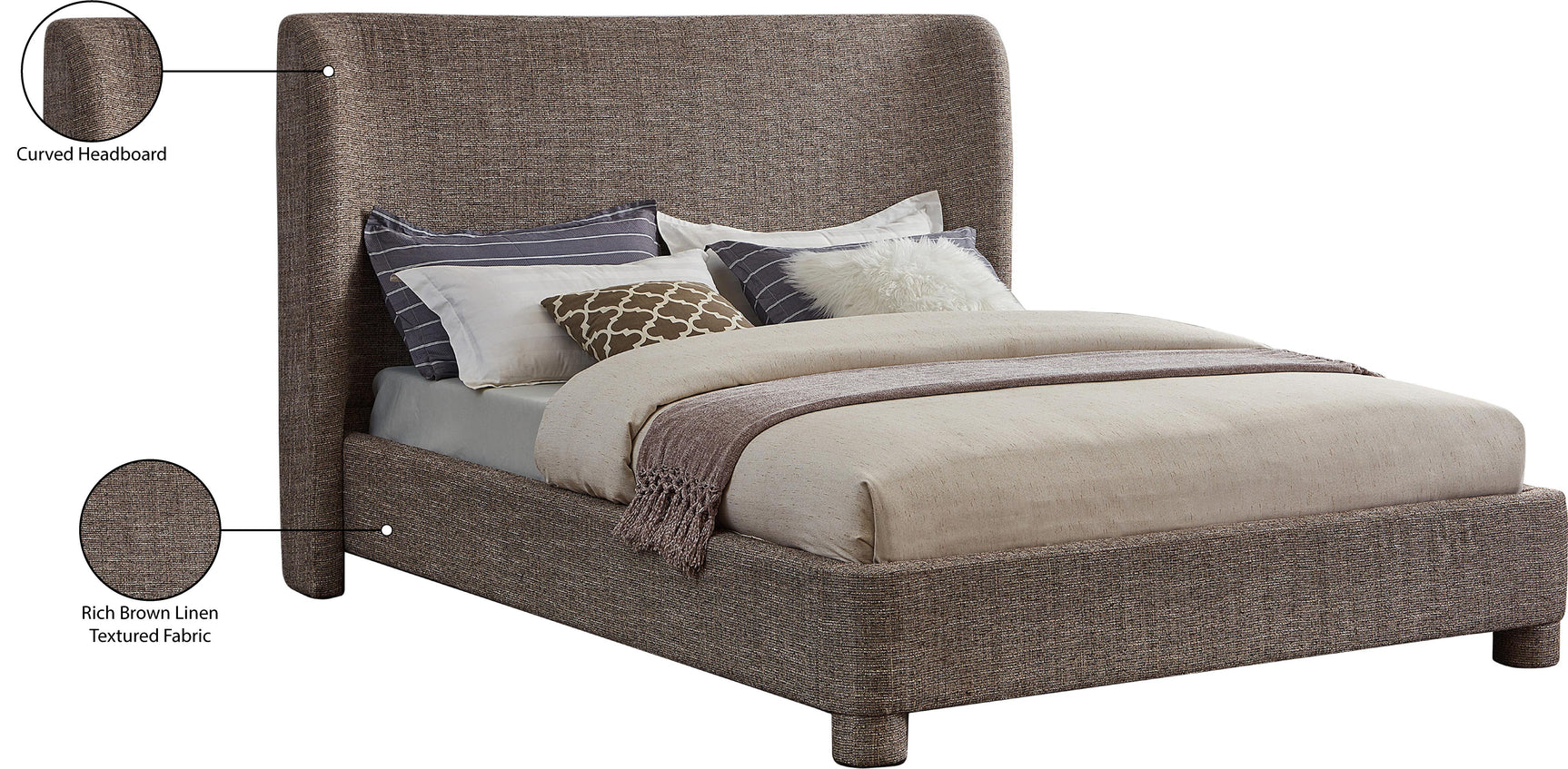 Seabreeze Brown Textured Fabric Upholstered King Bed - Ornate Home