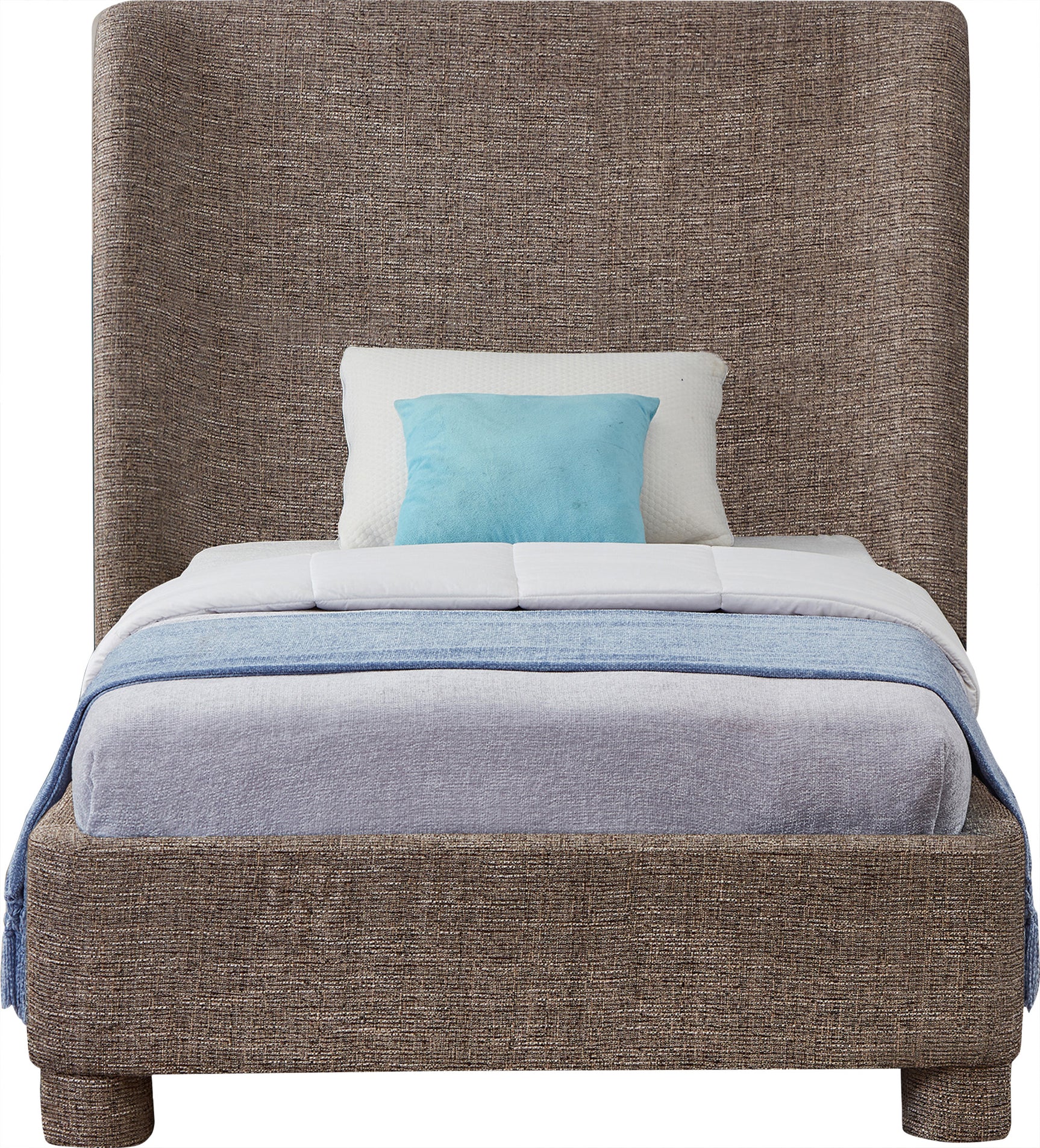 Seabreeze Brown Textured Fabric Upholstered Twin Bed - Ornate Home