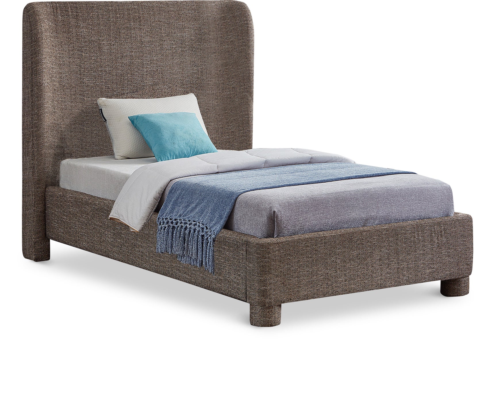 Seabreeze Brown Textured Fabric Upholstered Twin Bed - Ornate Home
