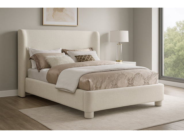 Seabreeze Cream Chenille Fabric Upholstered Full Bed - Ornate Home