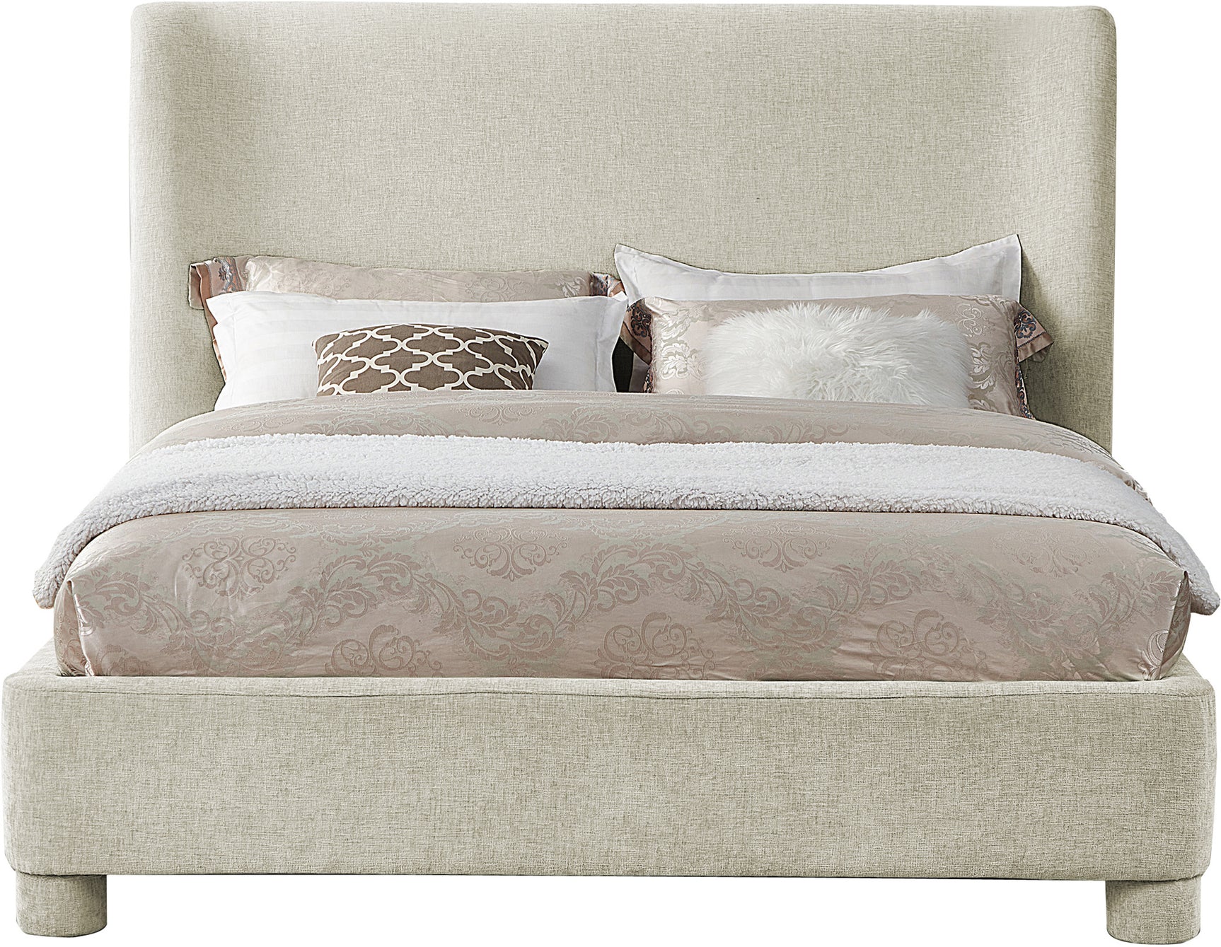 Seabreeze Cream Chenille Fabric Upholstered King Bed - Ornate Home
