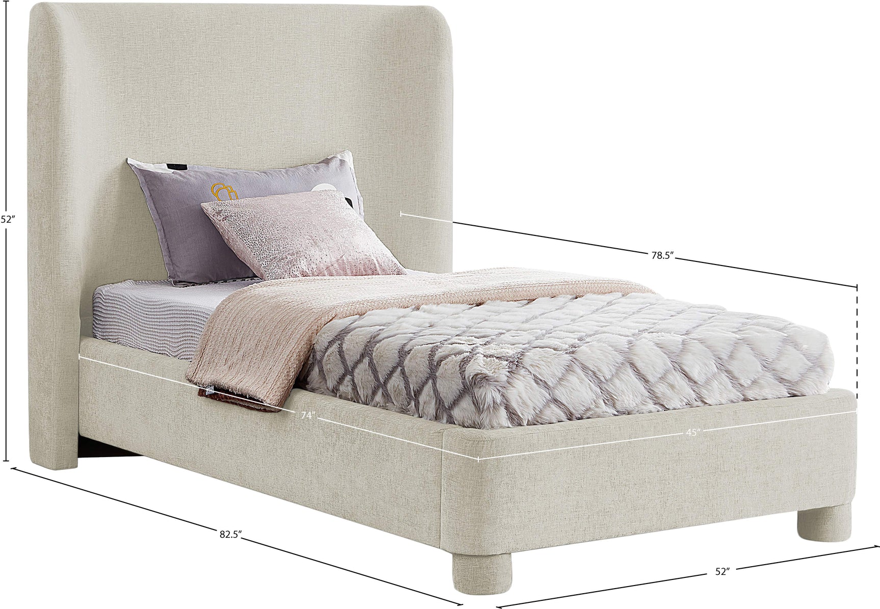 Seabreeze Cream Chenille Fabric Upholstered Twin Bed - Ornate Home
