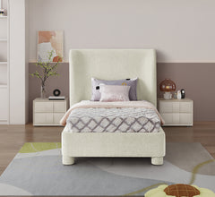 Seabreeze Cream Chenille Fabric Upholstered Twin Bed - Ornate Home