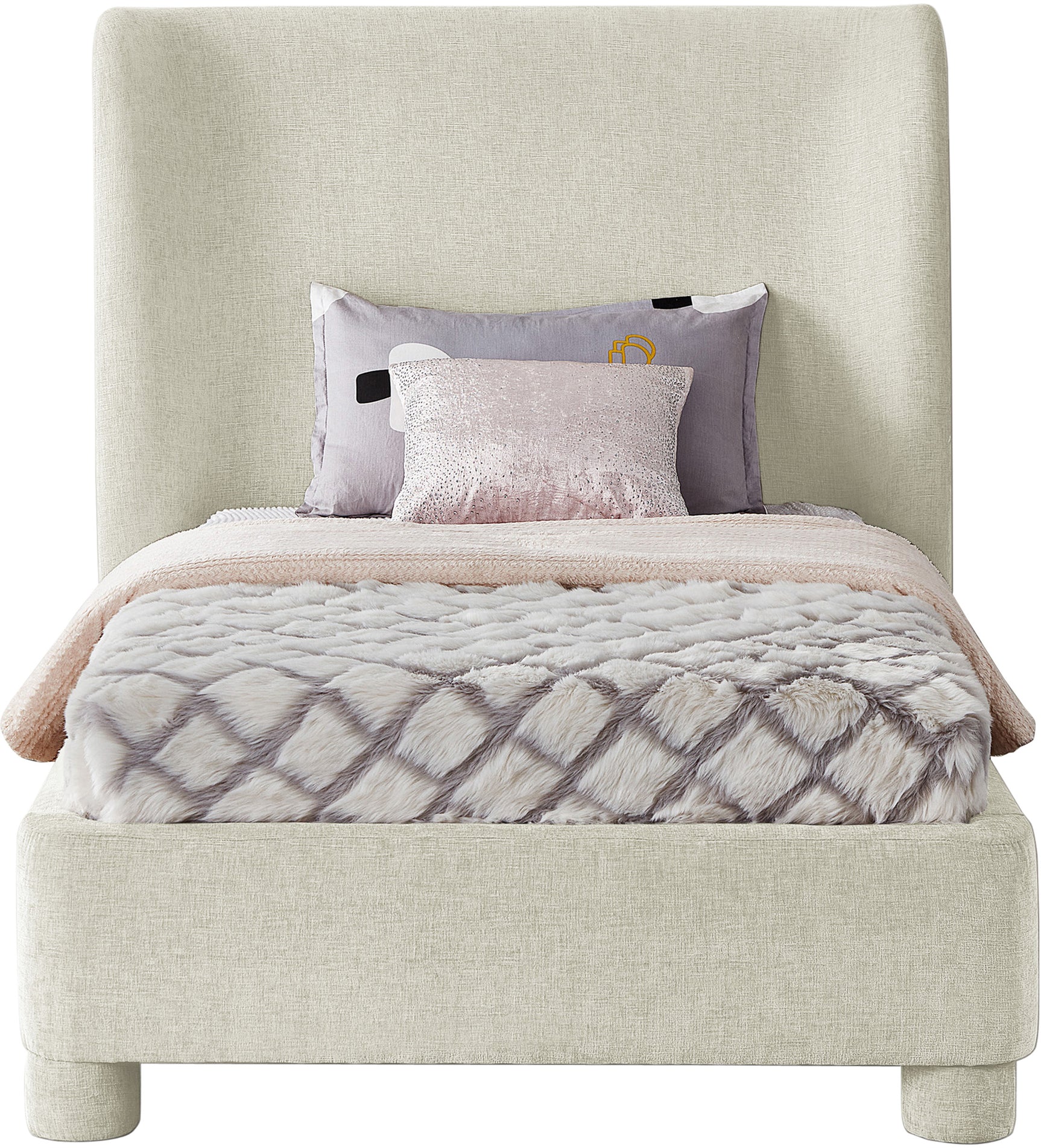 Seabreeze Cream Chenille Fabric Upholstered Twin Bed - Ornate Home