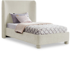Seabreeze Cream Chenille Fabric Upholstered Twin Bed - Ornate Home