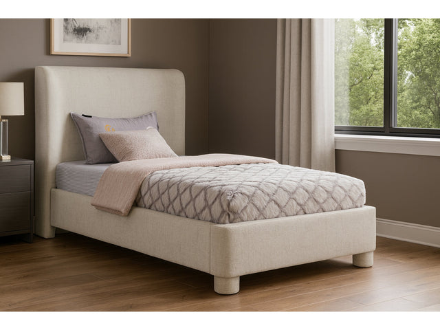 Seabreeze Cream Chenille Fabric Upholstered Twin Bed - Ornate Home