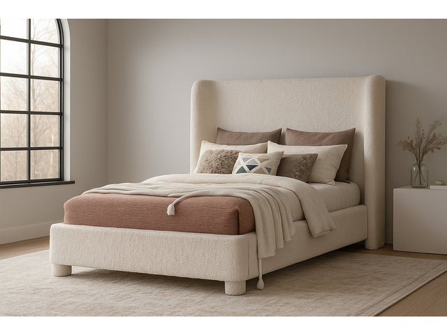Seabreeze Cream Fabric Upholstered King Bed - Ornate Home