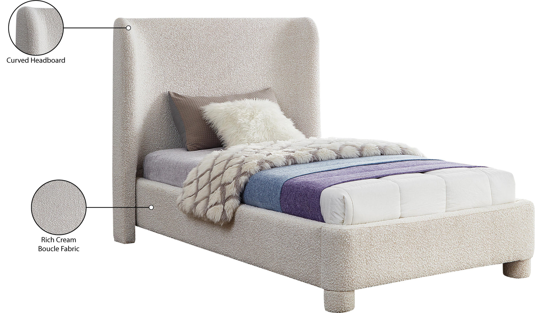 Seabreeze Cream Fabric Upholstered Twin Bed - Ornate Home