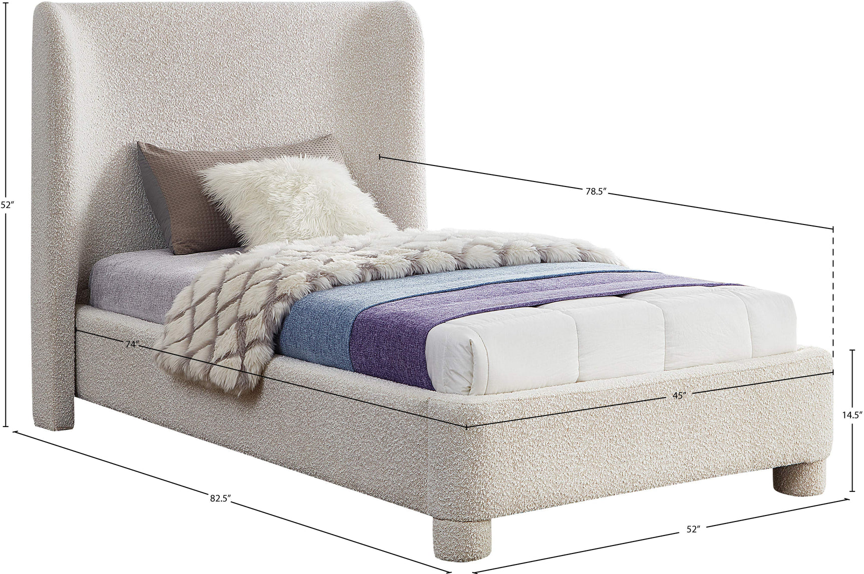 Seabreeze Cream Fabric Upholstered Twin Bed - Ornate Home