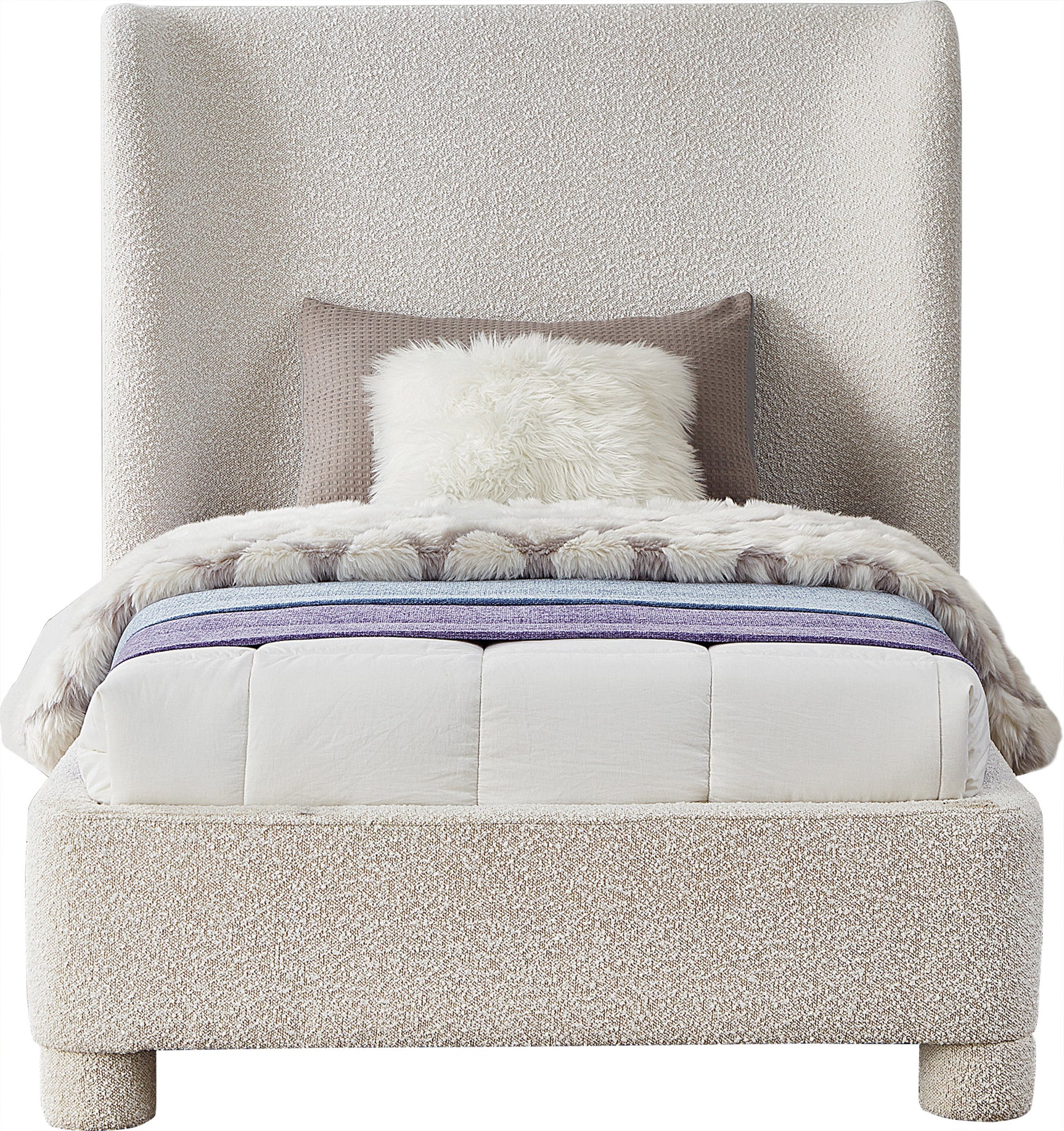 Seabreeze Cream Fabric Upholstered Twin Bed - Ornate Home