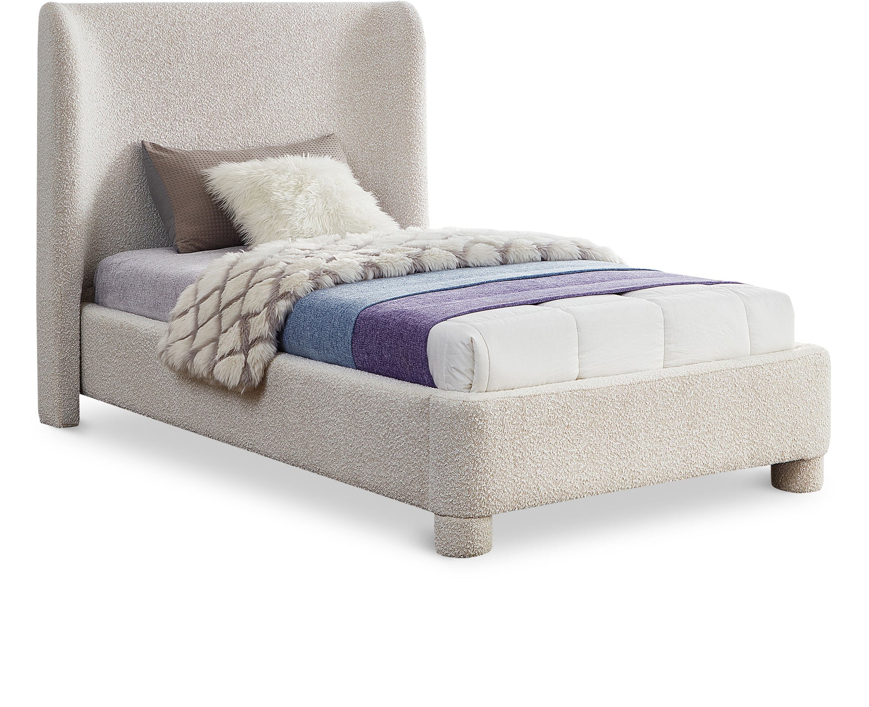 Seabreeze Cream Fabric Upholstered Twin Bed - Ornate Home