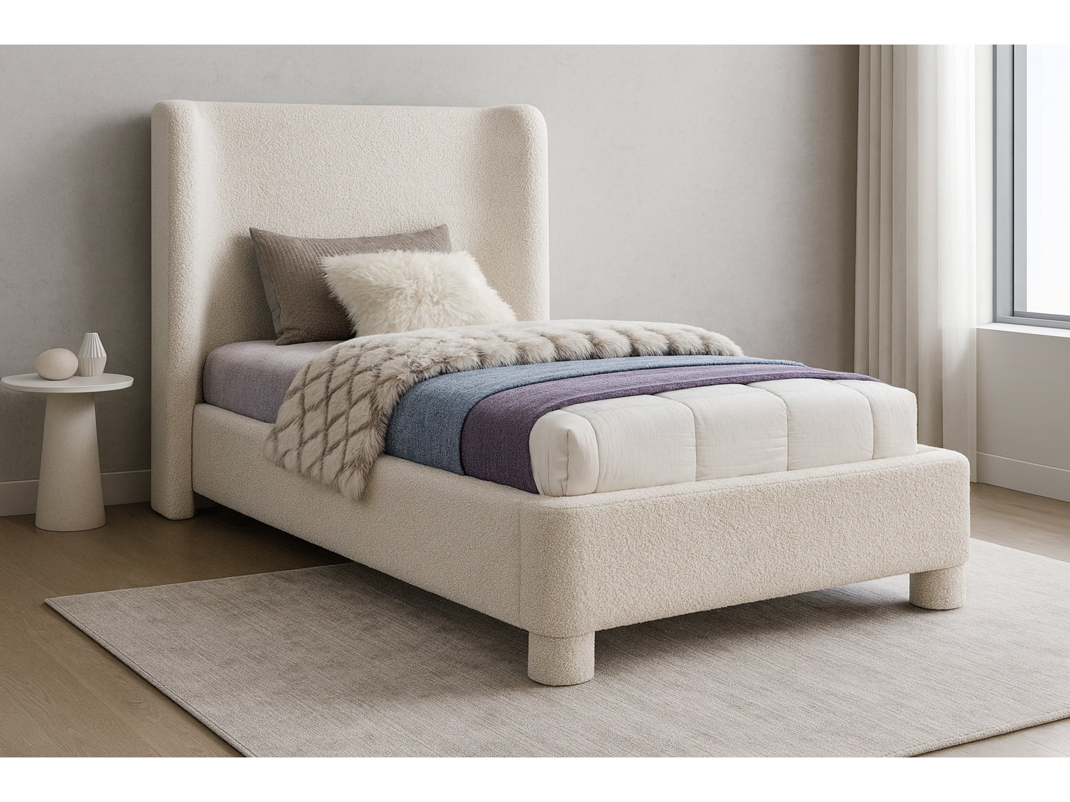 Seabreeze Cream Fabric Upholstered Twin Bed - Ornate Home