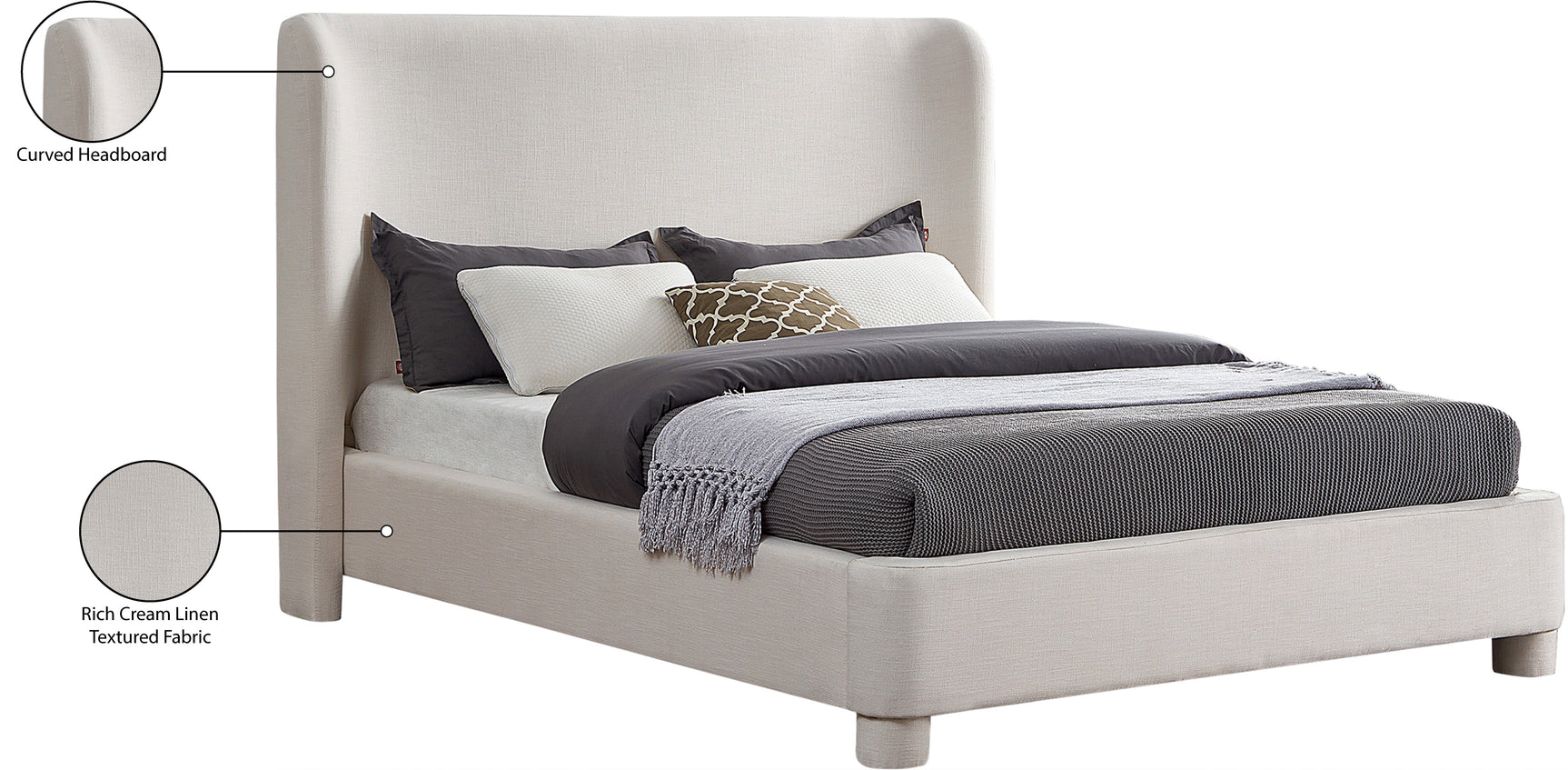 Seabreeze Cream Textured Fabric Upholstered Queen Bed - Ornate Home