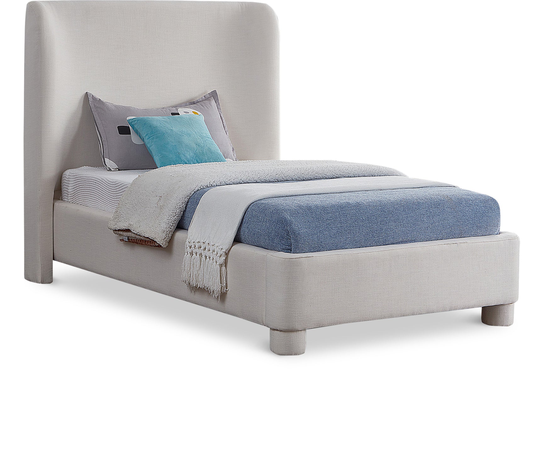 Seabreeze Cream Textured Fabric Upholstered Twin Bed - Ornate Home