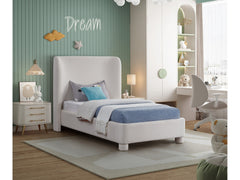 Seabreeze Cream Textured Fabric Upholstered Twin Bed - Ornate Home