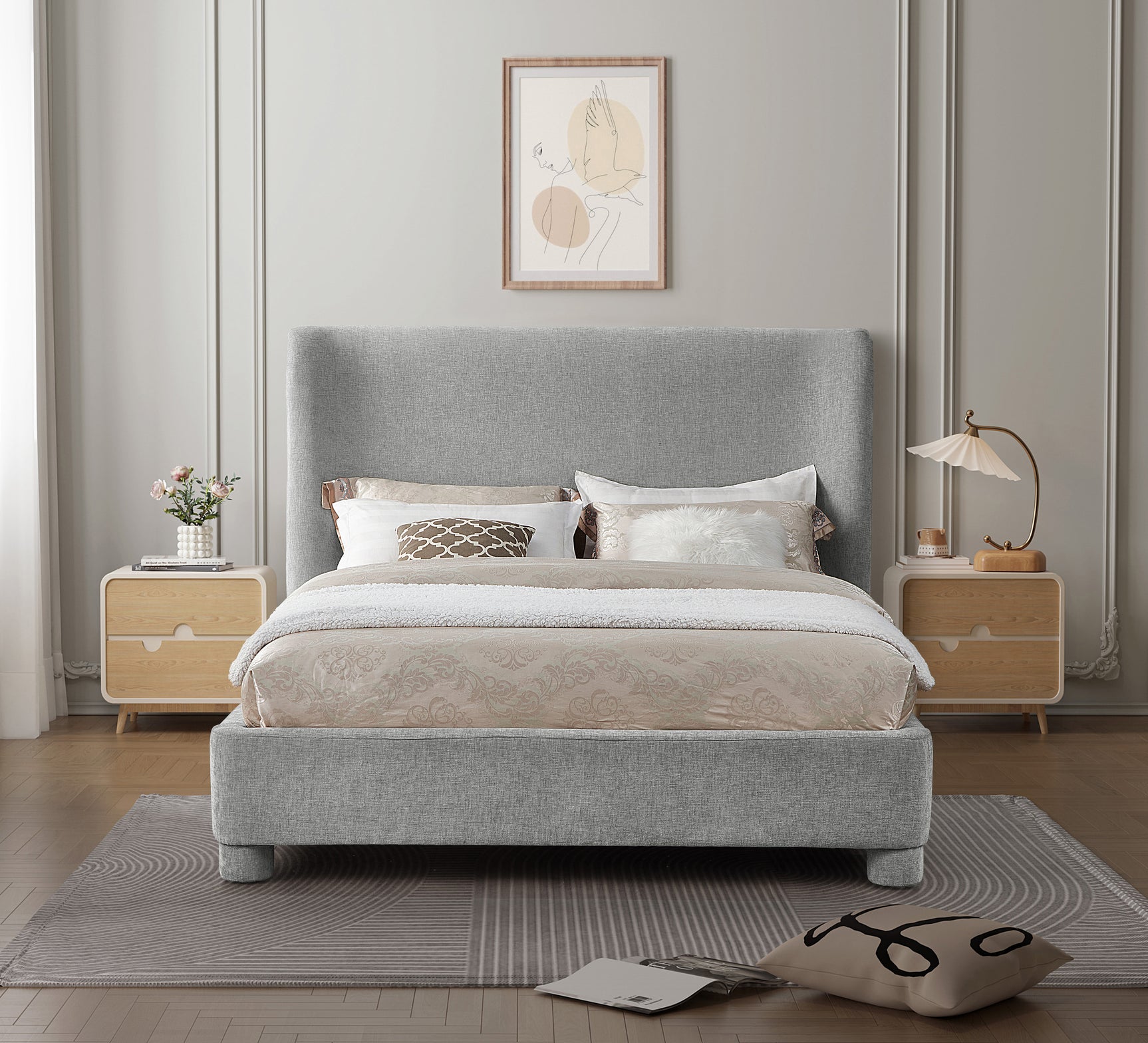 Seabreeze Grey Chenille Fabric Upholstered Full Bed - Ornate Home