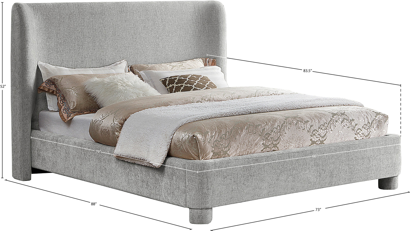 Seabreeze Grey Chenille Fabric Upholstered Queen Bed - Ornate Home