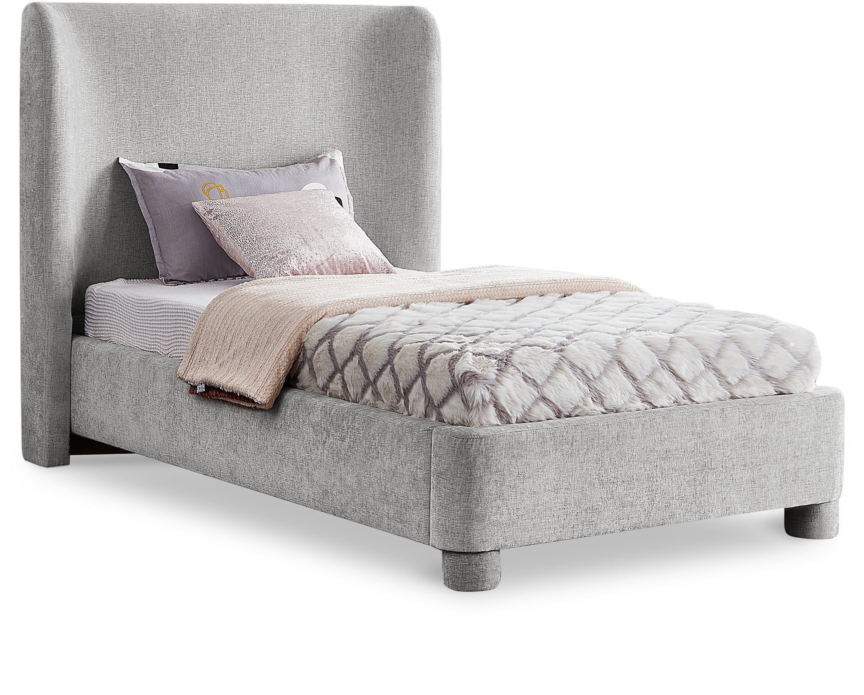 Seabreeze Grey Chenille Fabric Upholstered Twin Bed - Ornate Home
