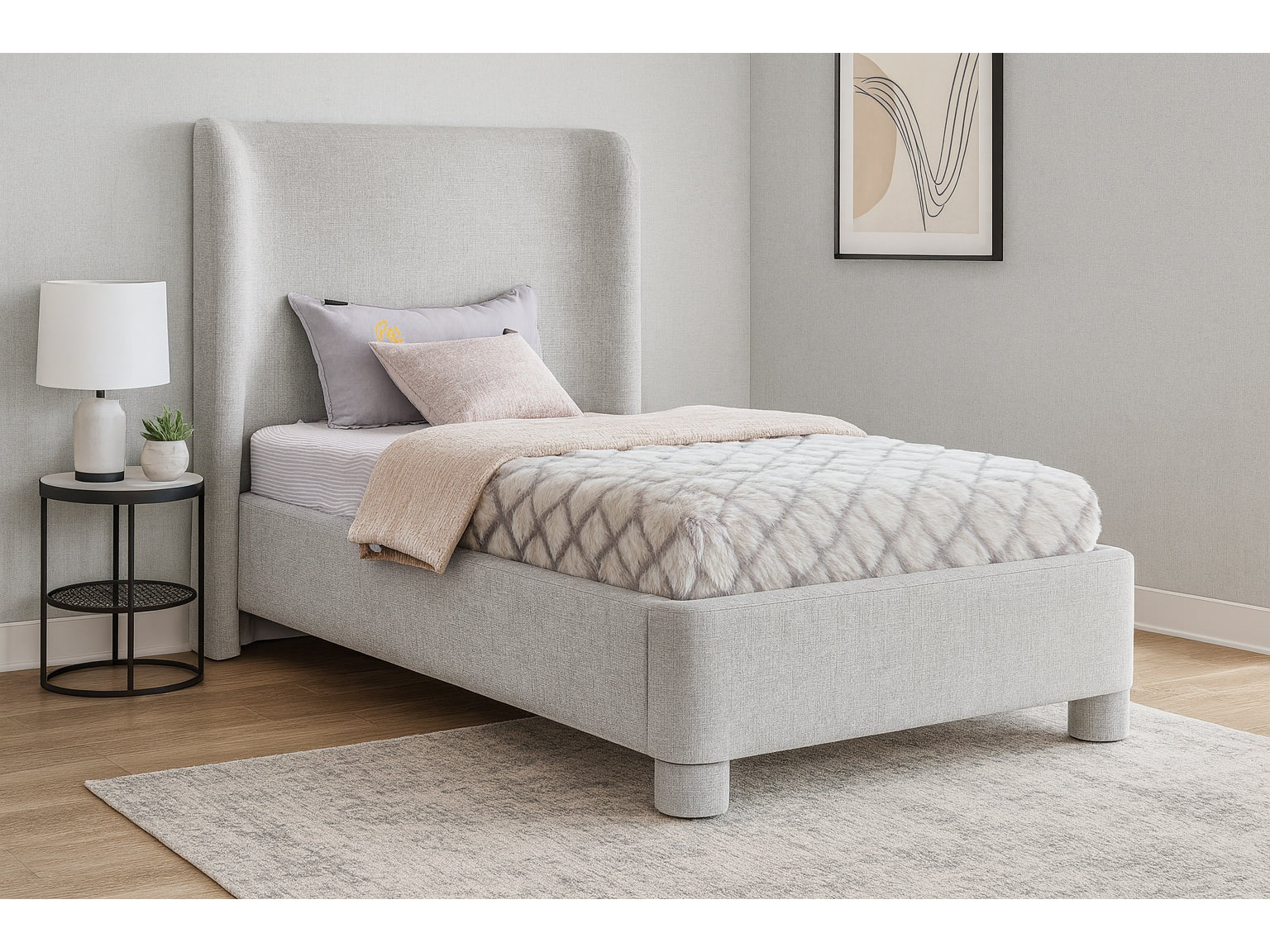 Seabreeze Grey Chenille Fabric Upholstered Twin Bed - Ornate Home